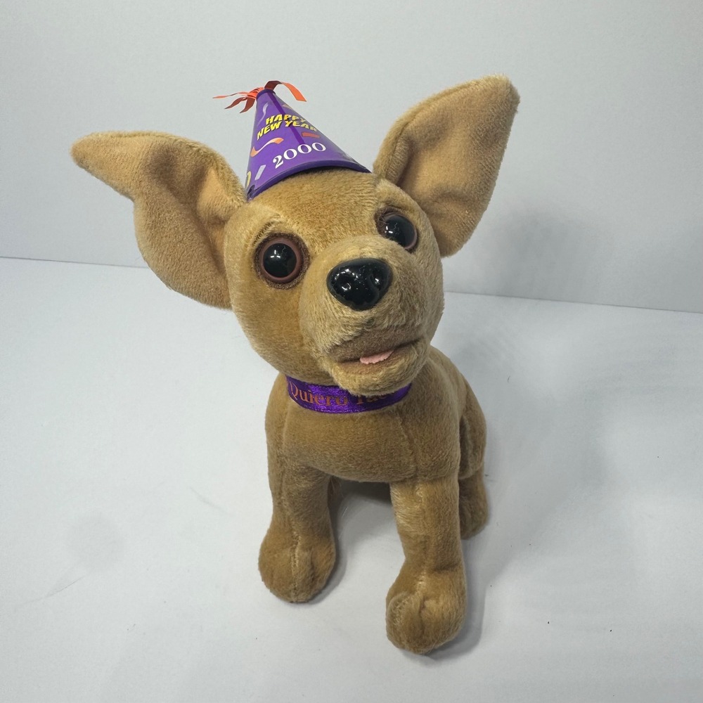 Vintage Taco Bell‎ Chihuahua Plush Happy New Year 2000 Party Hat Dog 7" Y2K Toy